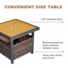 Outdoor Wicker Side Table with Umbrella Hole & Storage Space, Square PE Rattan End Table for Patio Garden Poolside Deck Brown
